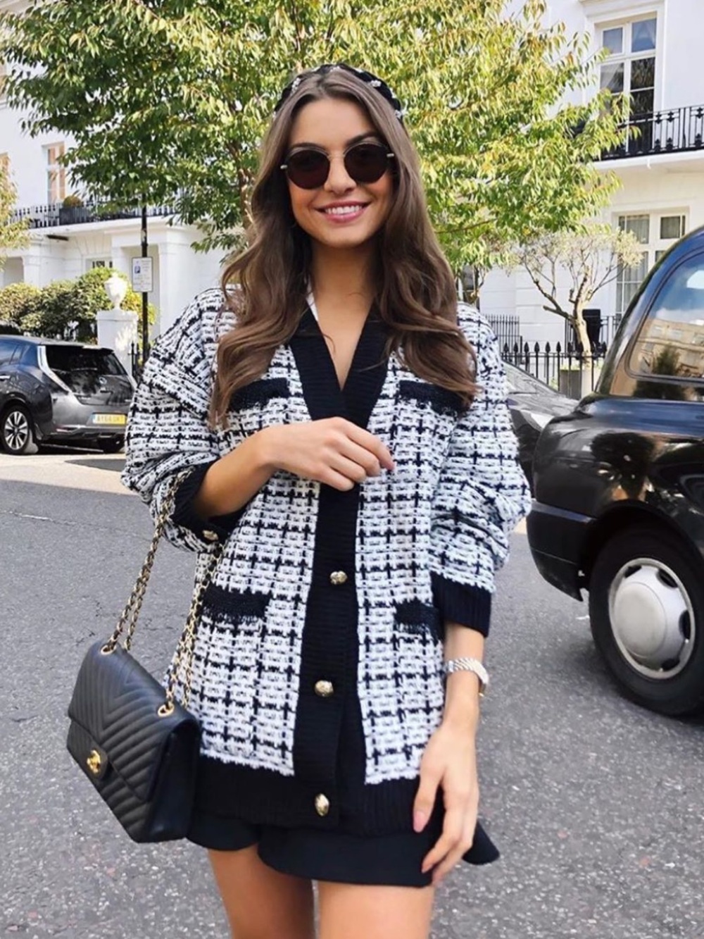 Zara Blogger Fave Knit Cardigan Oversized Black White Check Size Medium